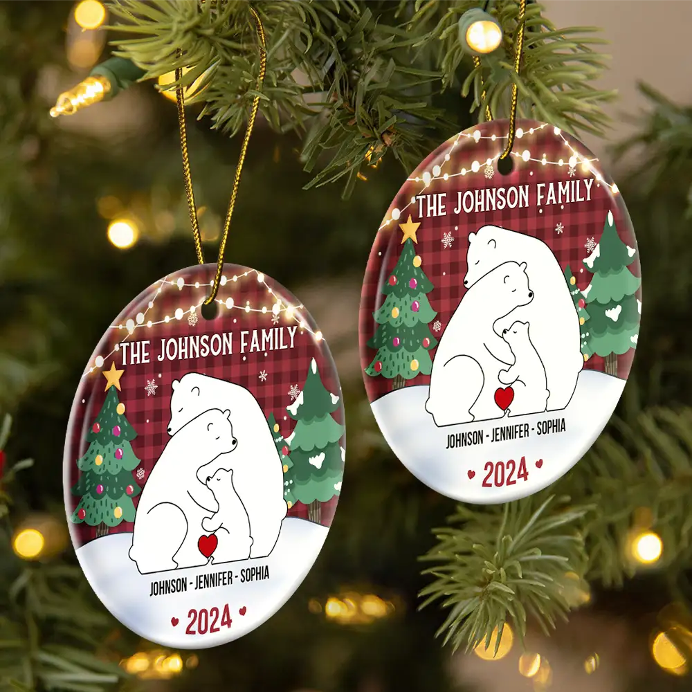 The Family Bear - Personalized Circle Ceramic Ornament ORNA1210