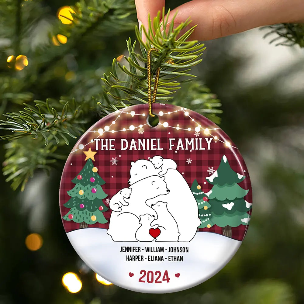 The Family Bear - Personalized Circle Ceramic Ornament ORNA1210