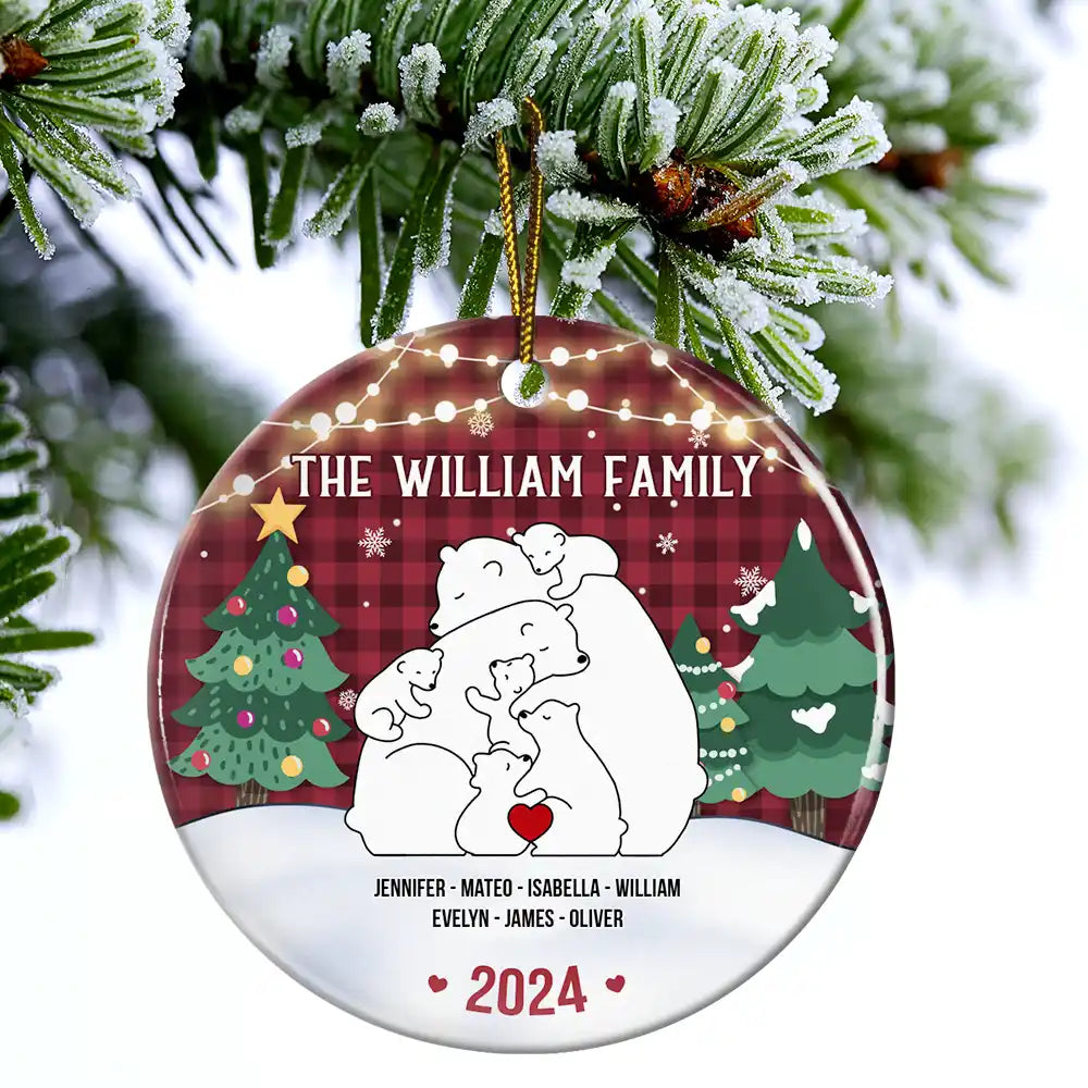 The Family Bear - Personalized Circle Ceramic Ornament ORNA1210