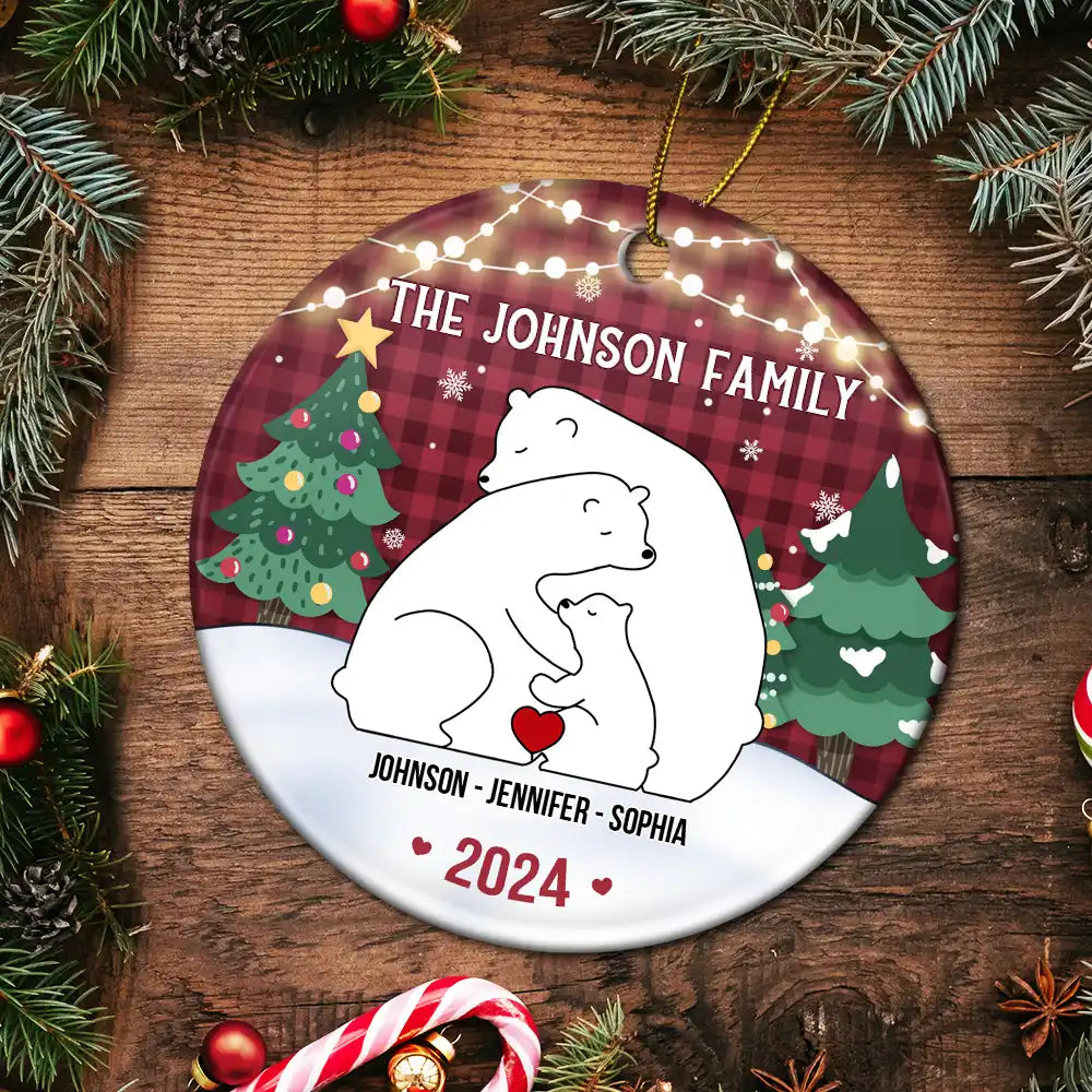 The Family Bear - Personalized Circle Ceramic Ornament ORNA1210