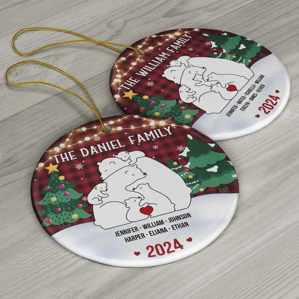 The Family Bear - Personalized Circle Ceramic Ornament ORNA1210