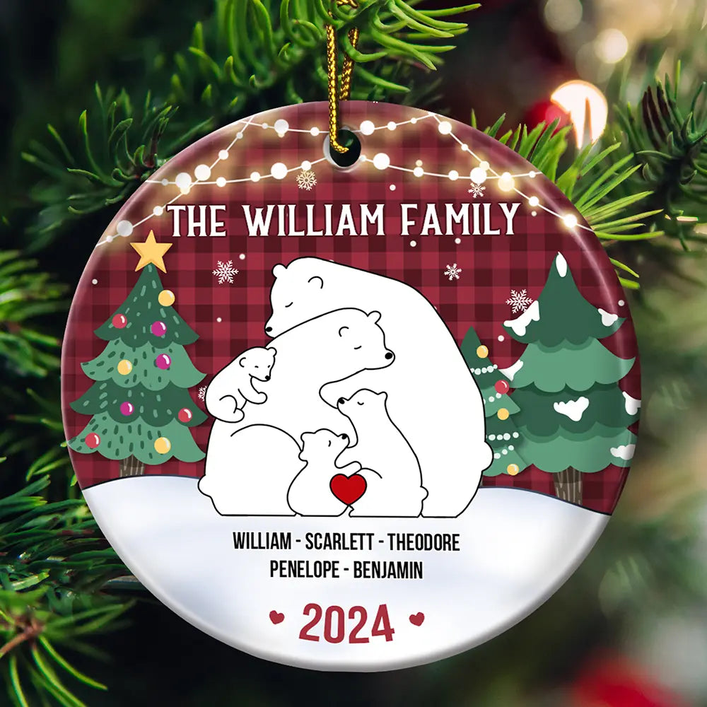 The Family Bear - Personalized Circle Ceramic Ornament ORNA1210