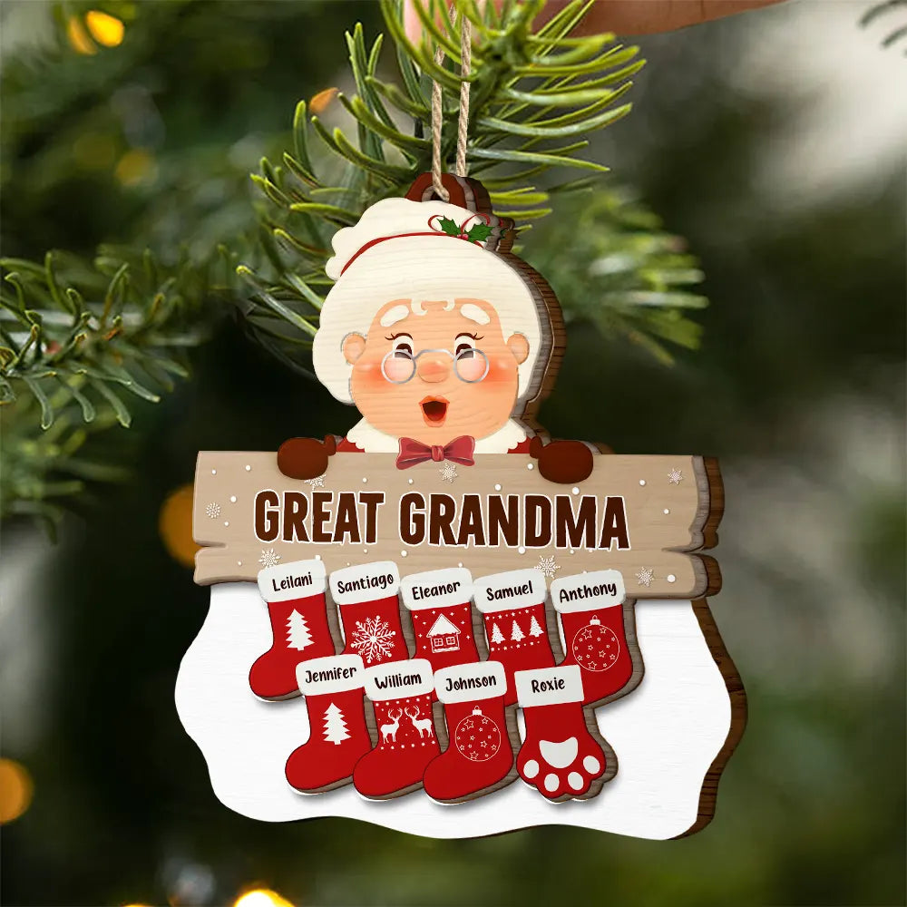 Santa Claus Mrs Claus Grandkids - Personalized 2-Layered Wooden Ornament ORNA1210