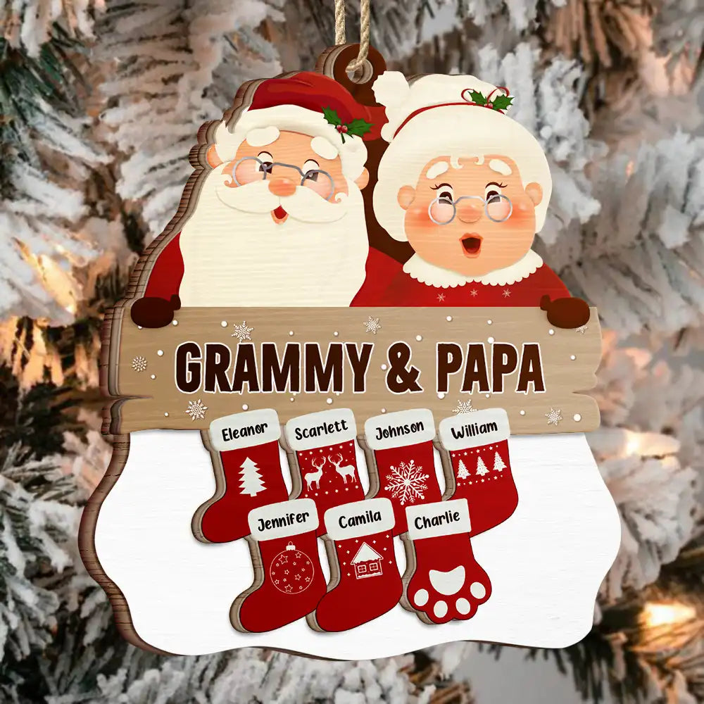 Santa Claus Mrs Claus Grandkids - Personalized 2-Layered Wooden Ornament ORNA1210