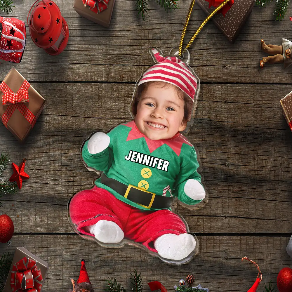 Custom Photo Cute Kid Baby Elf - Personalized Cutout Acrylic Ornament ORNA1210