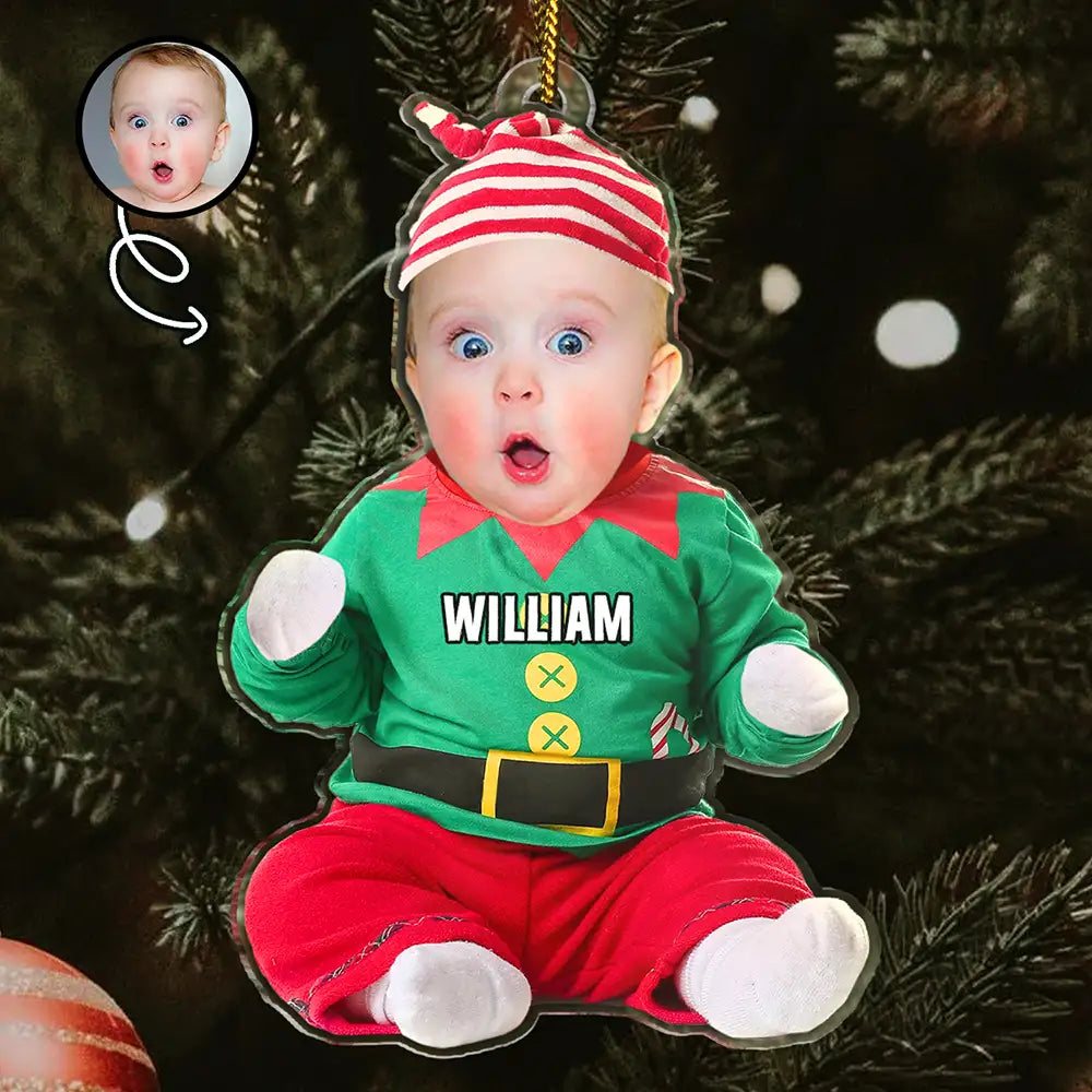 Custom Photo Cute Kid Baby Elf - Personalized Cutout Acrylic Ornament ORNA1210