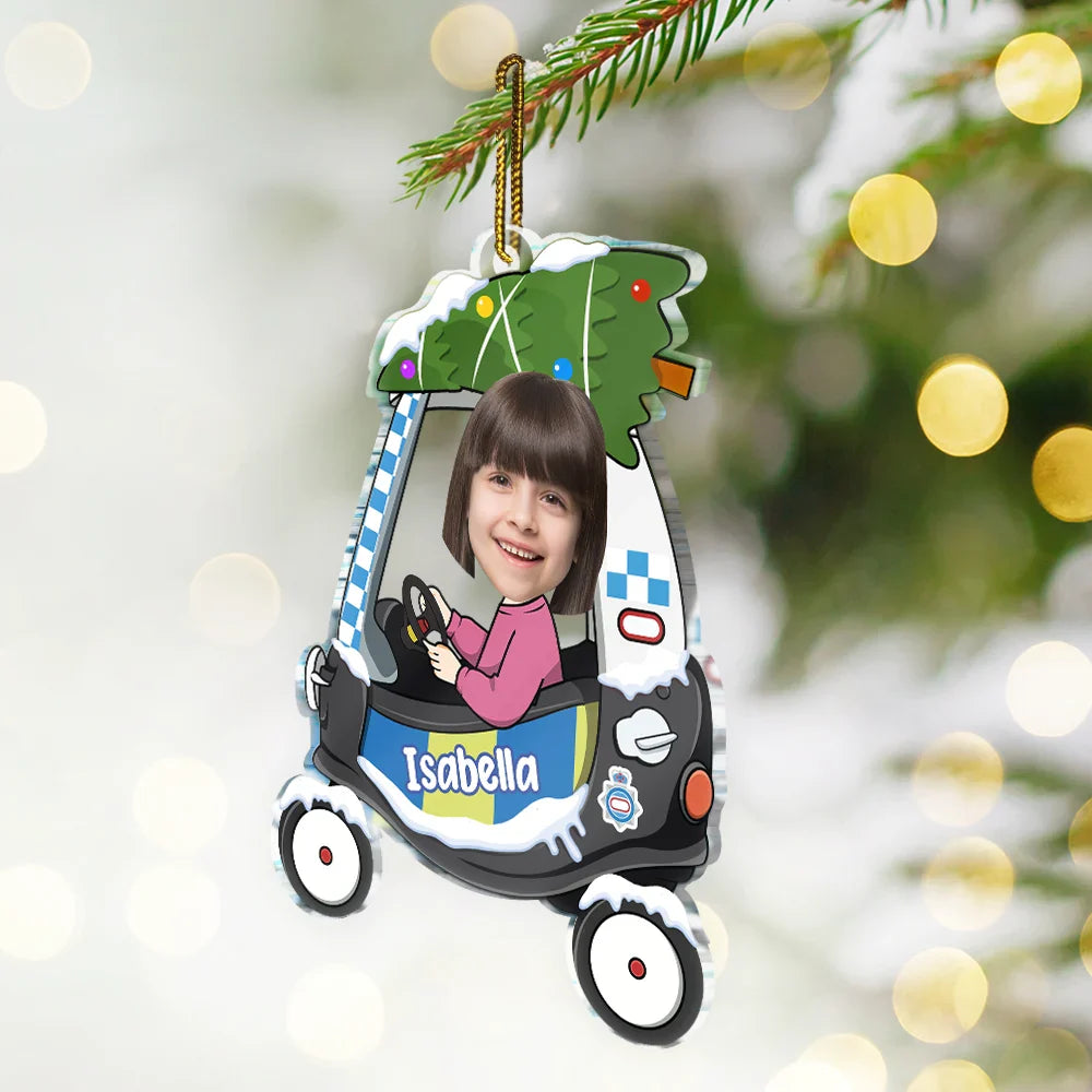 Custom Photo Christmas Baby Kid In Car - Personalized Custom Shaped Acrylic Ornament ORNA1210