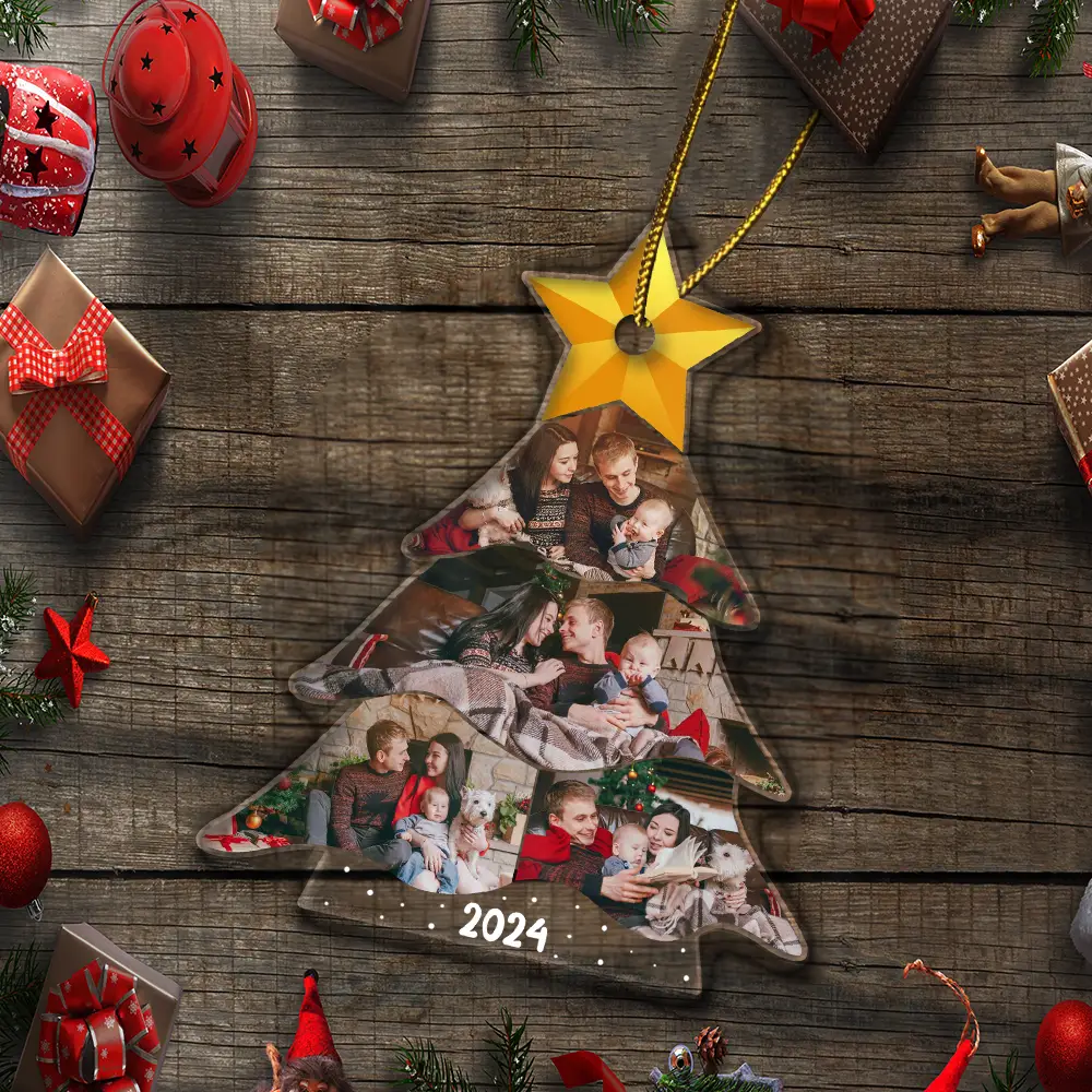 Custom Photo Christmas Tree Family Besties Sisters - Personalized Custom Shaped Acrylic Ornament ORNA1210
