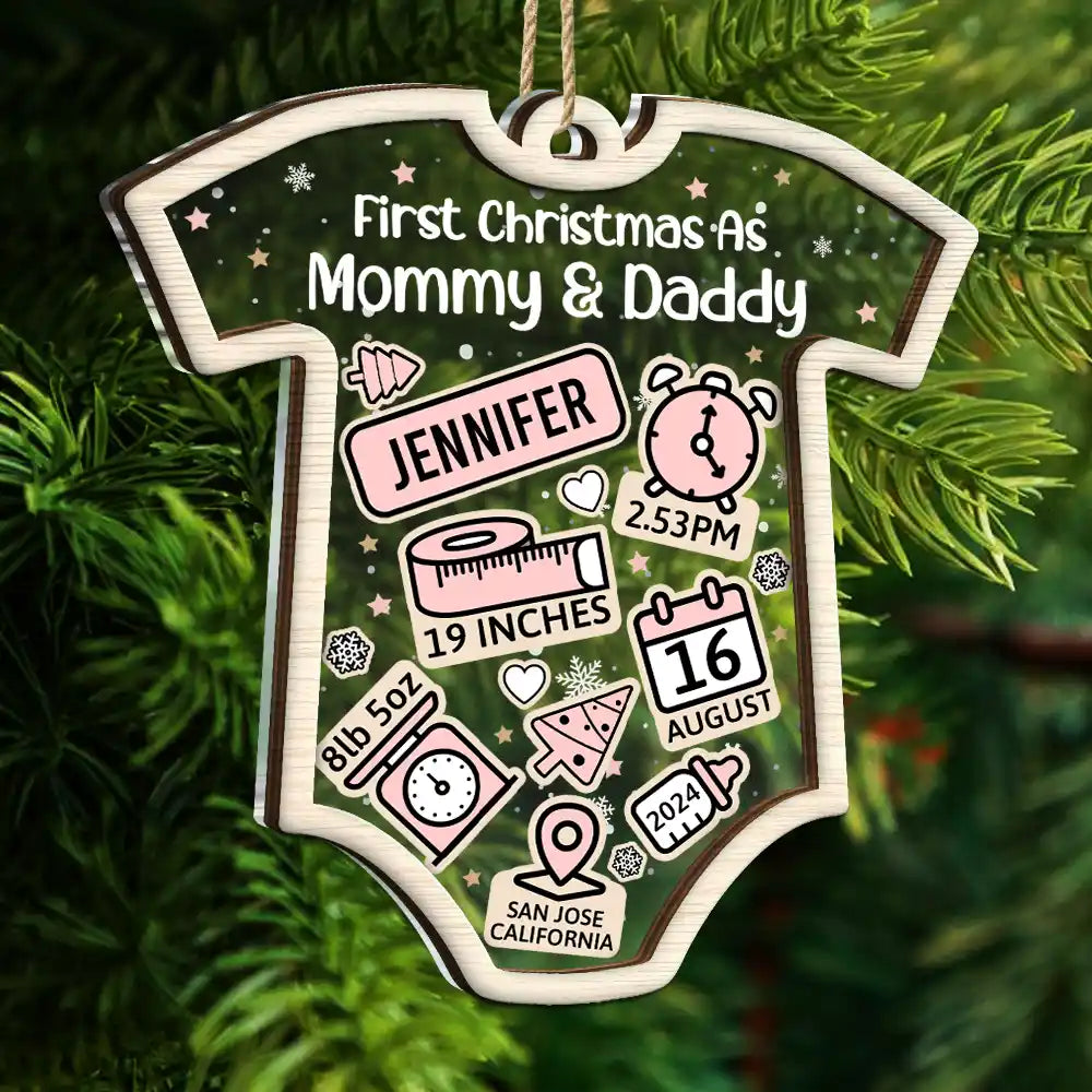 First Christmas Baby New Dad & Mom - Personalized 2-Layered Mix Ornament ORNA1210