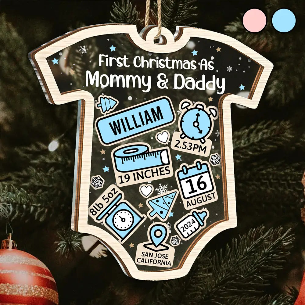 First Christmas Baby New Dad & Mom - Personalized 2-Layered Mix Ornament ORNA1210