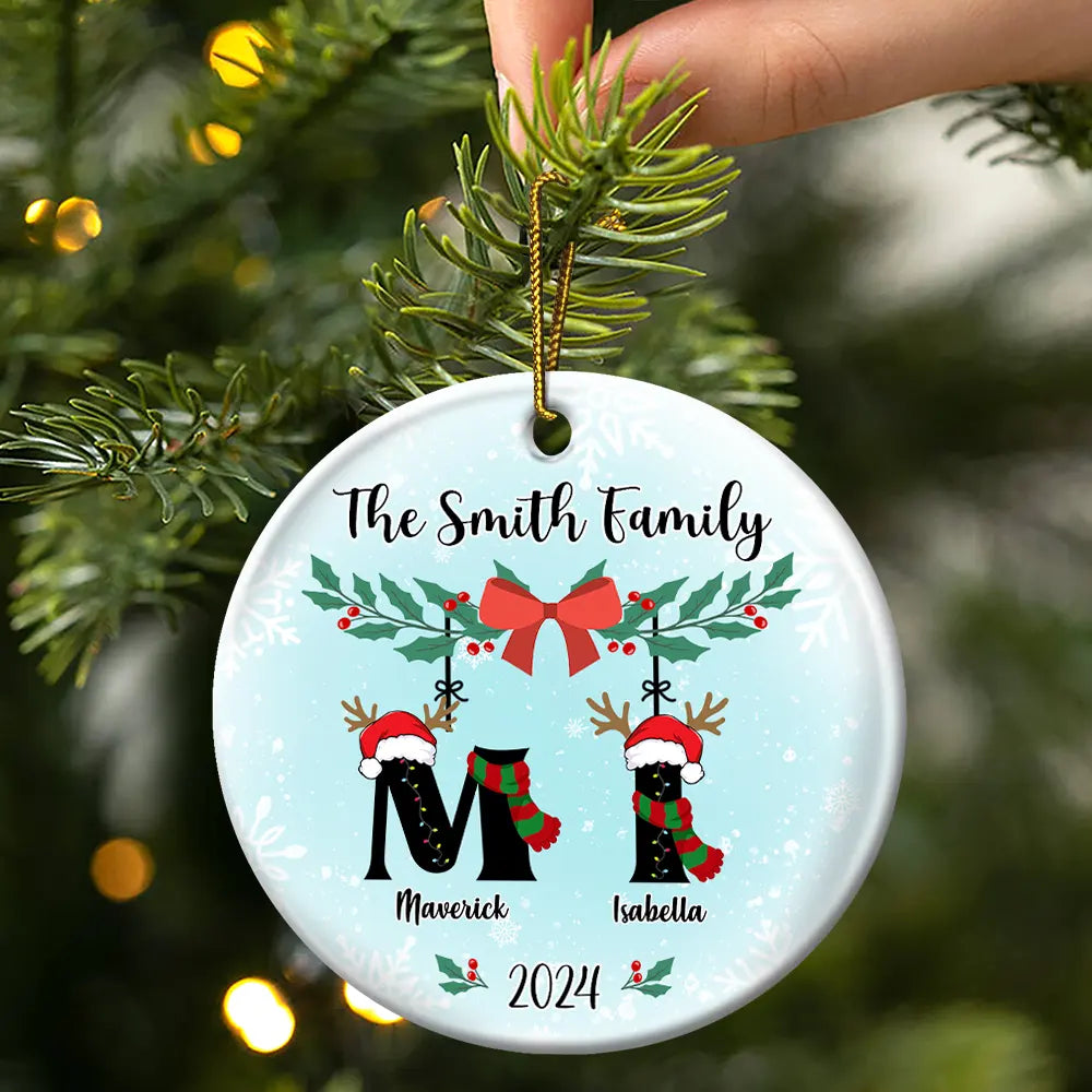Family First Letter Name Monogram - Personalized Circle Ceramic Ornament ORNA1210