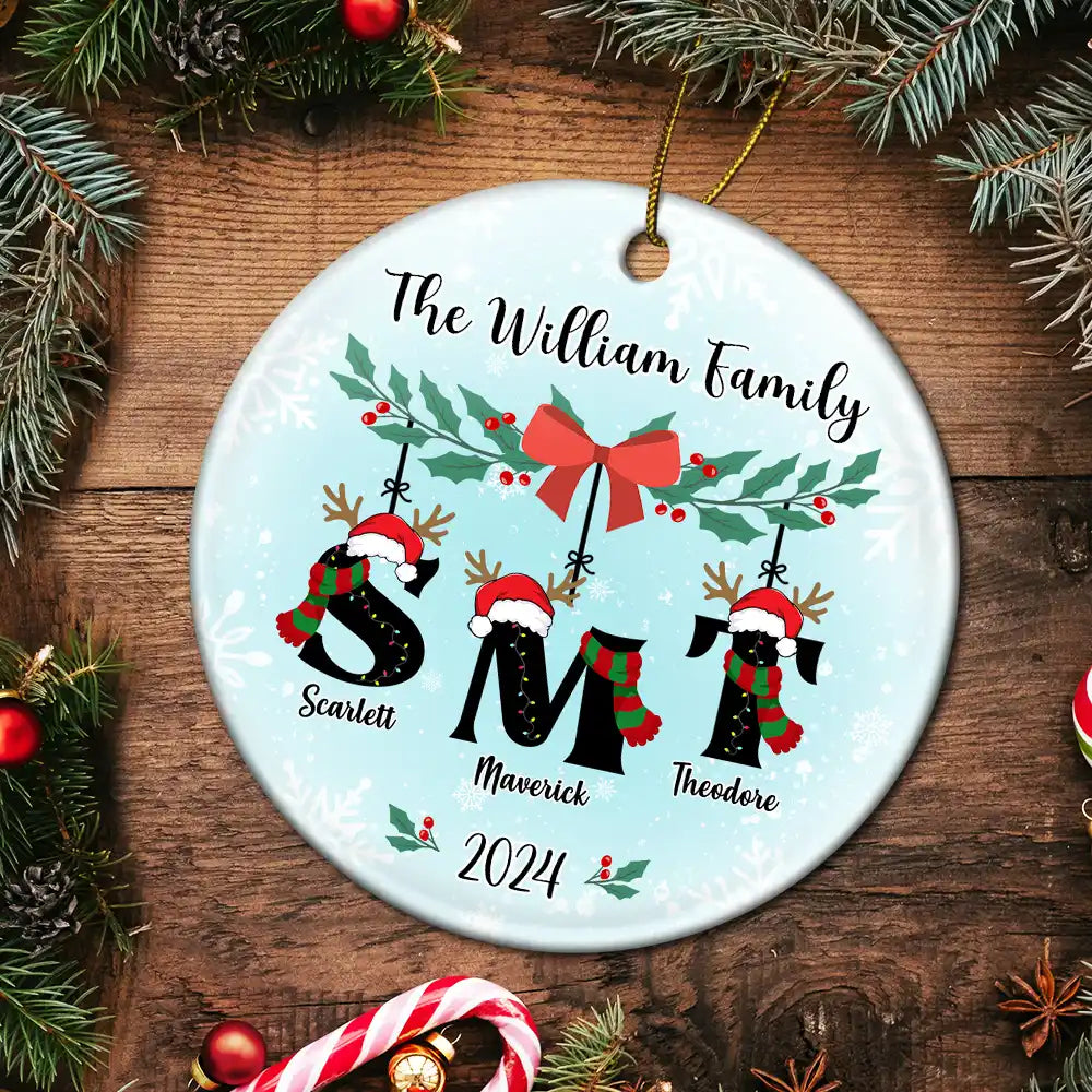 Family First Letter Name Monogram - Personalized Circle Ceramic Ornament ORNA1210
