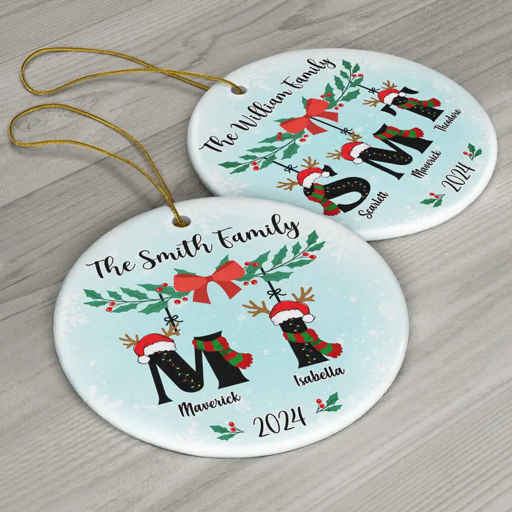 Family First Letter Name Monogram - Personalized Circle Ceramic Ornament ORNA1210