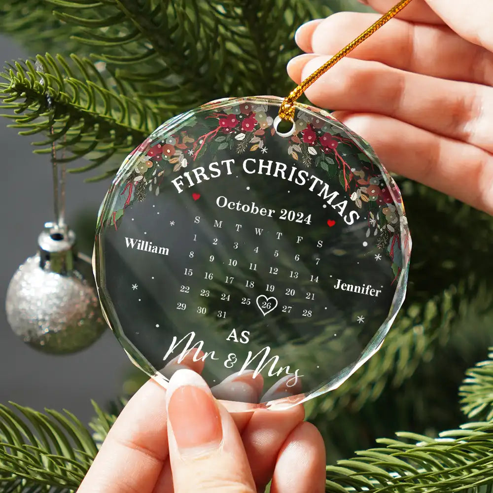 Christmas Calendar First Christmas Couple - Personalized Circle Glass Ornament ORNA1210