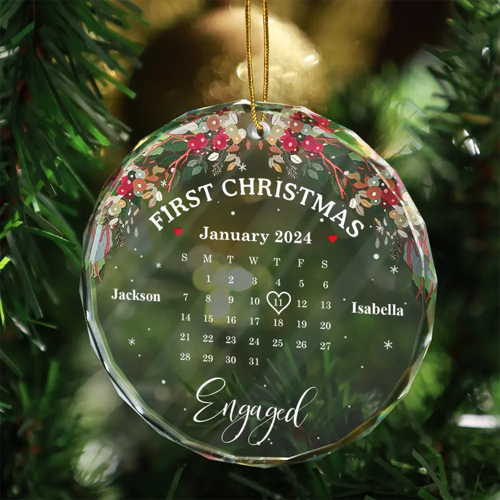 Christmas Calendar First Christmas Couple - Personalized Circle Glass Ornament ORNA1210