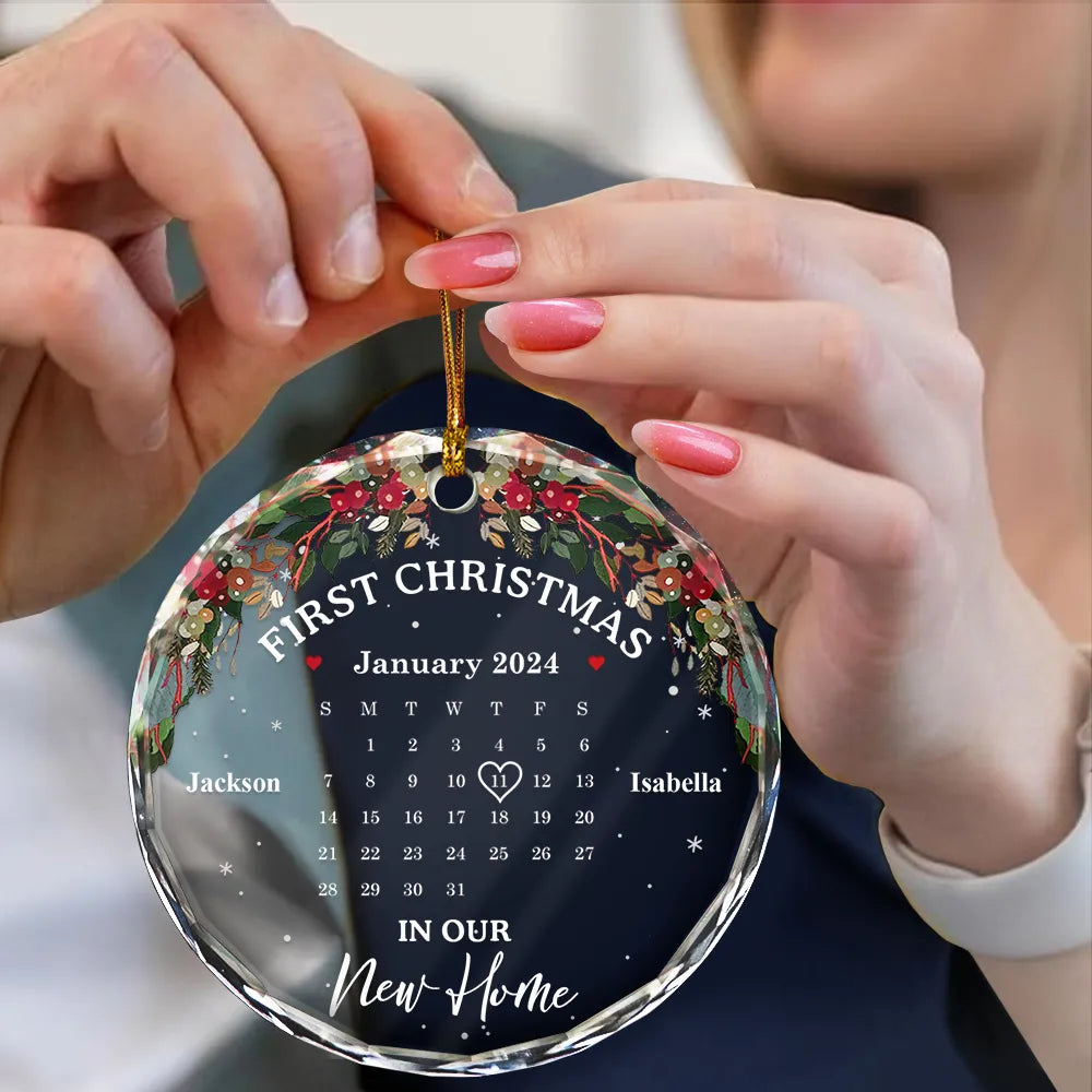 Christmas Calendar First Christmas Couple - Personalized Circle Glass Ornament ORNA1210