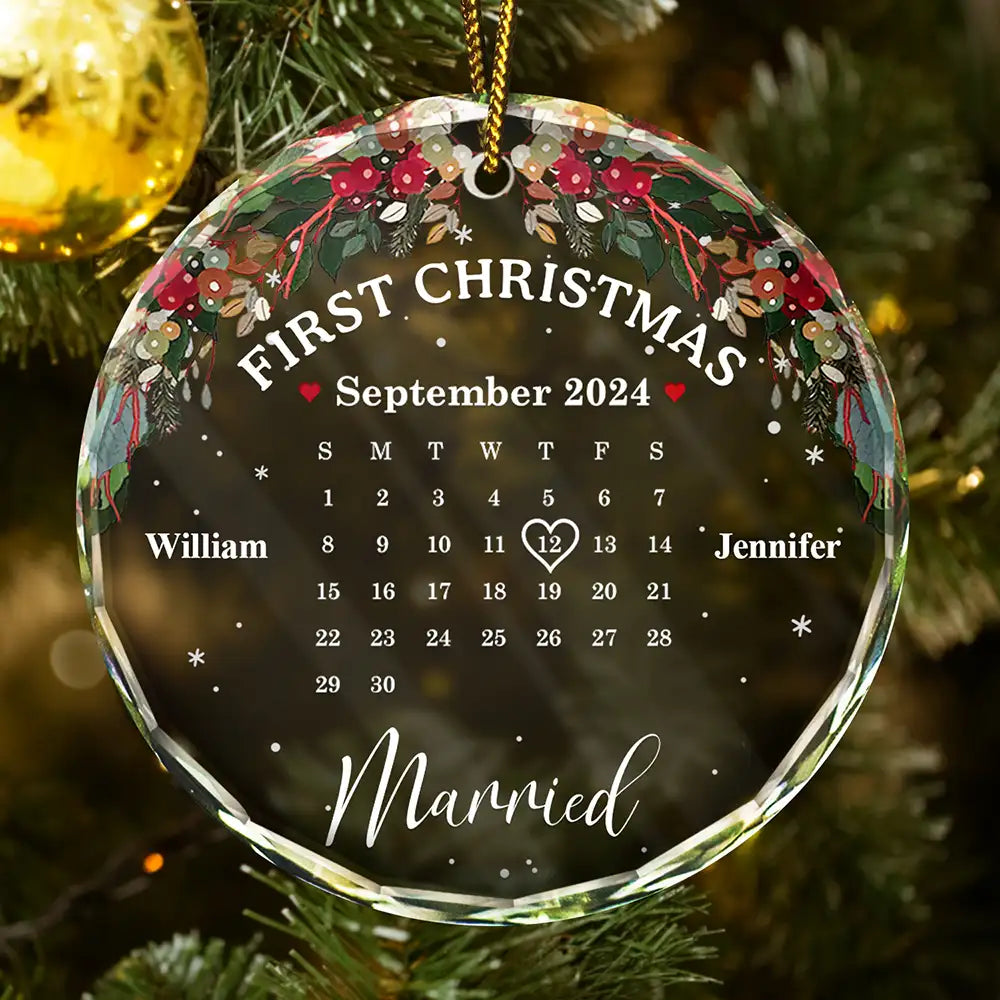 Christmas Calendar First Christmas Couple - Personalized Circle Glass Ornament ORNA1210