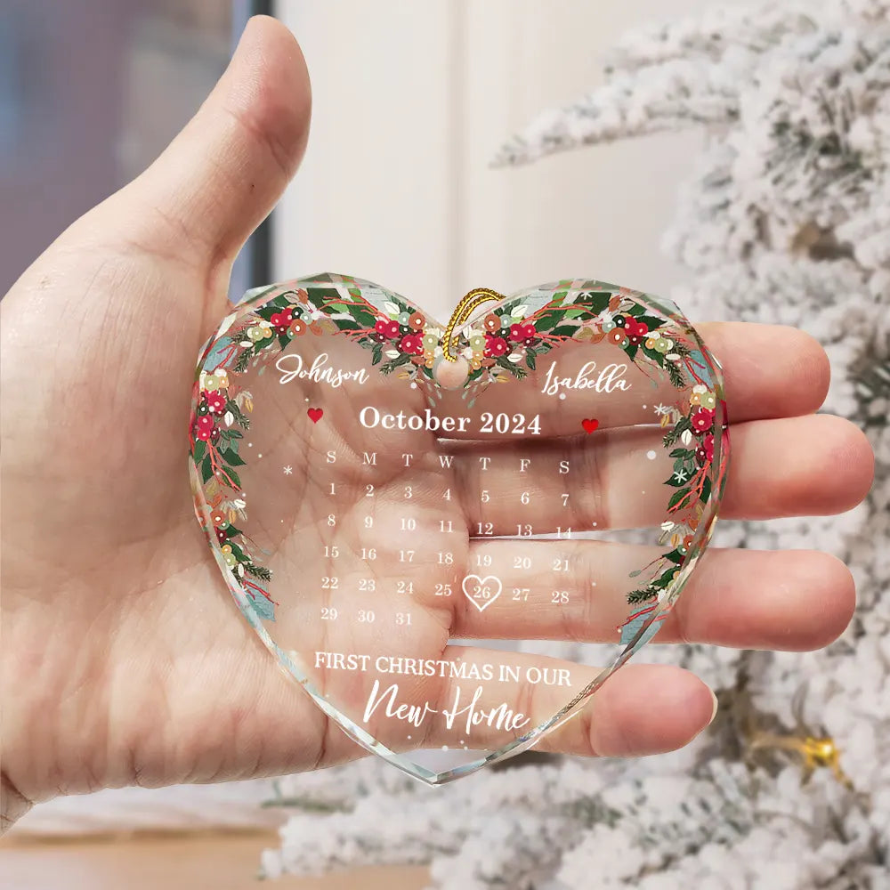 Christmas Calendar First Christmas Couple - Personalized Heart Shaped Glass Ornament ORNA1210