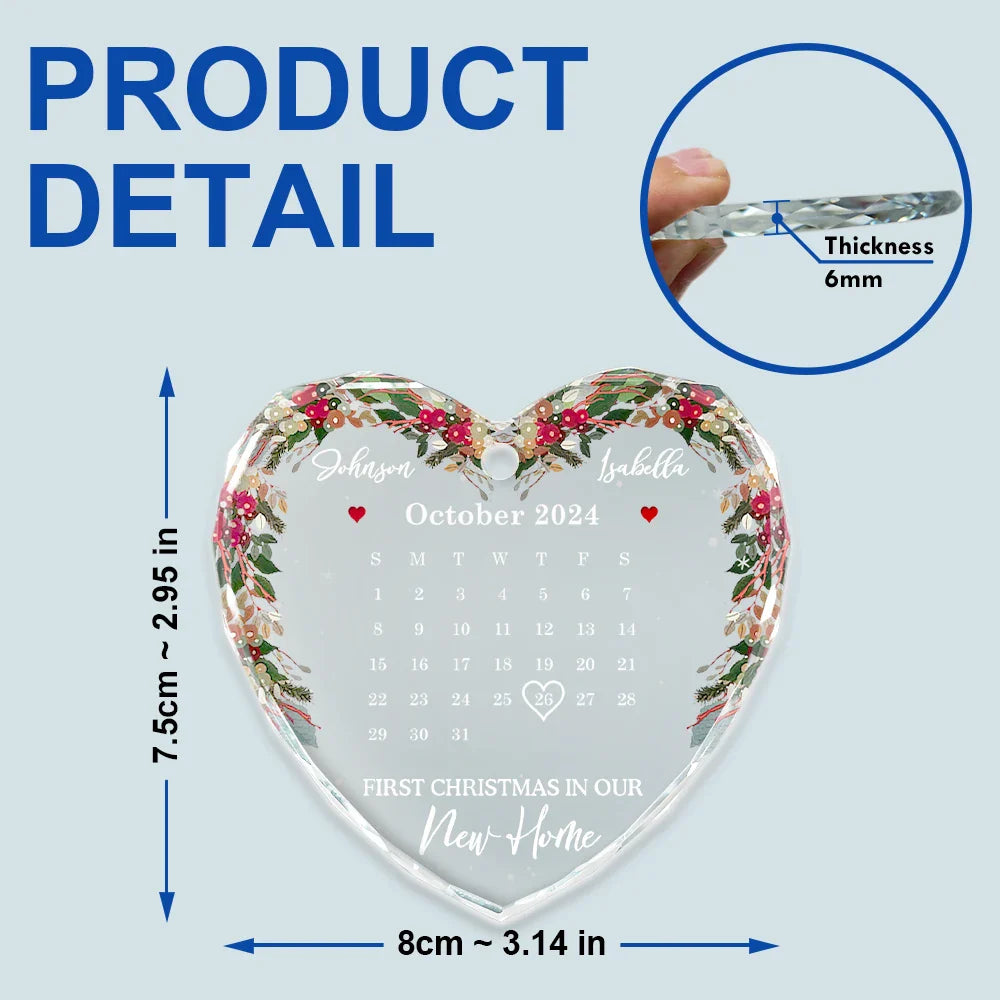 Christmas Calendar First Christmas Couple - Personalized Heart Shaped Glass Ornament ORNA1210