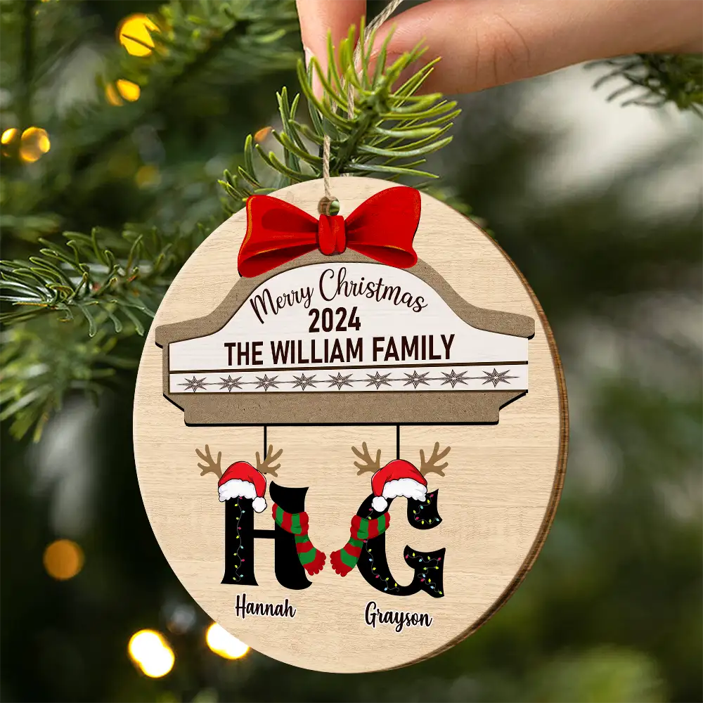 Family First Letter Name Monogram - Personalized Custom Shaped Wooden Ornament ORNA1210