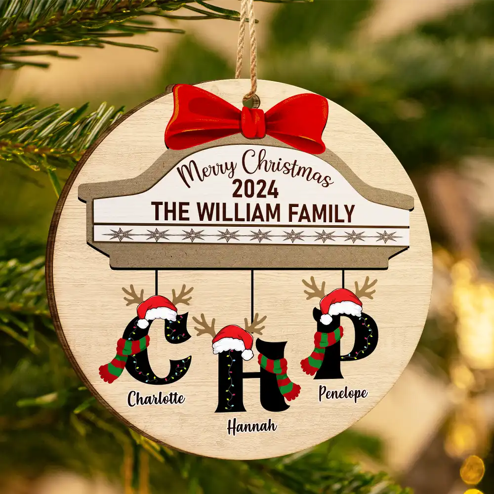 Family First Letter Name Monogram - Personalized Custom Shaped Wooden Ornament ORNA1210