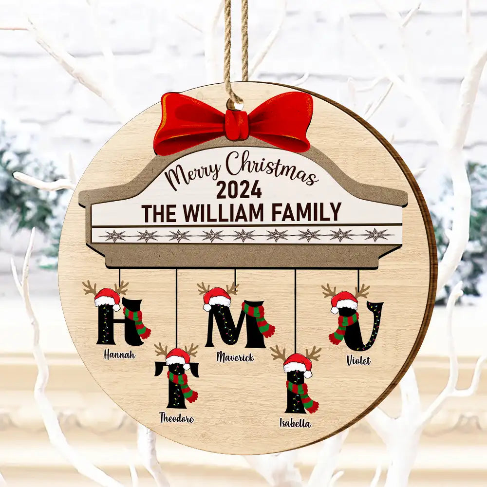 Family First Letter Name Monogram - Personalized Custom Shaped Wooden Ornament ORNA1210
