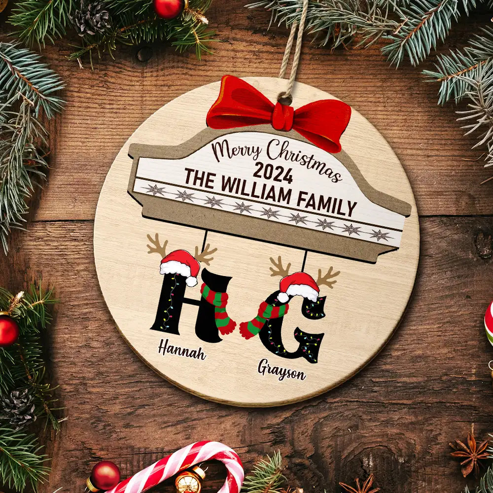 Family First Letter Name Monogram - Personalized Custom Shaped Wooden Ornament ORNA1210