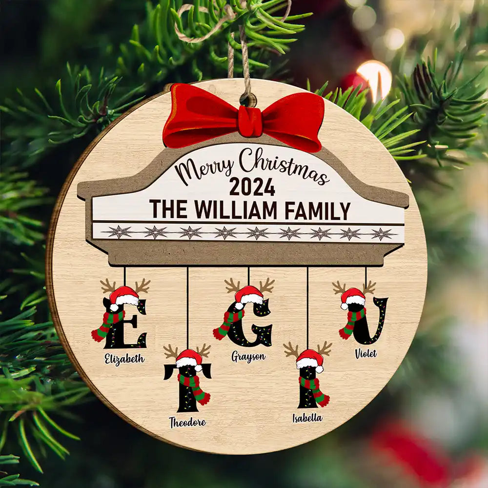 Family First Letter Name Monogram - Personalized Custom Shaped Wooden Ornament ORNA1210