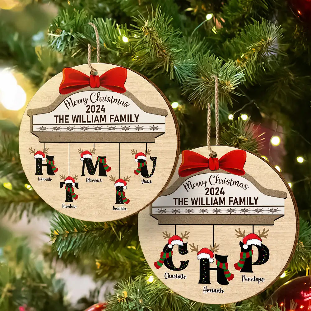 Family First Letter Name Monogram - Personalized Custom Shaped Wooden Ornament ORNA1210