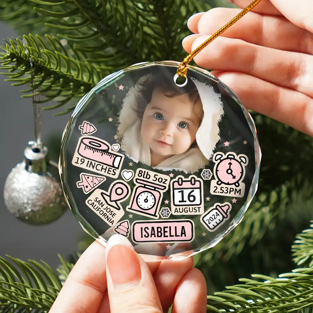 Custom Photo Baby First Christmas - Personalized Circle Glass Ornament ORNA1210