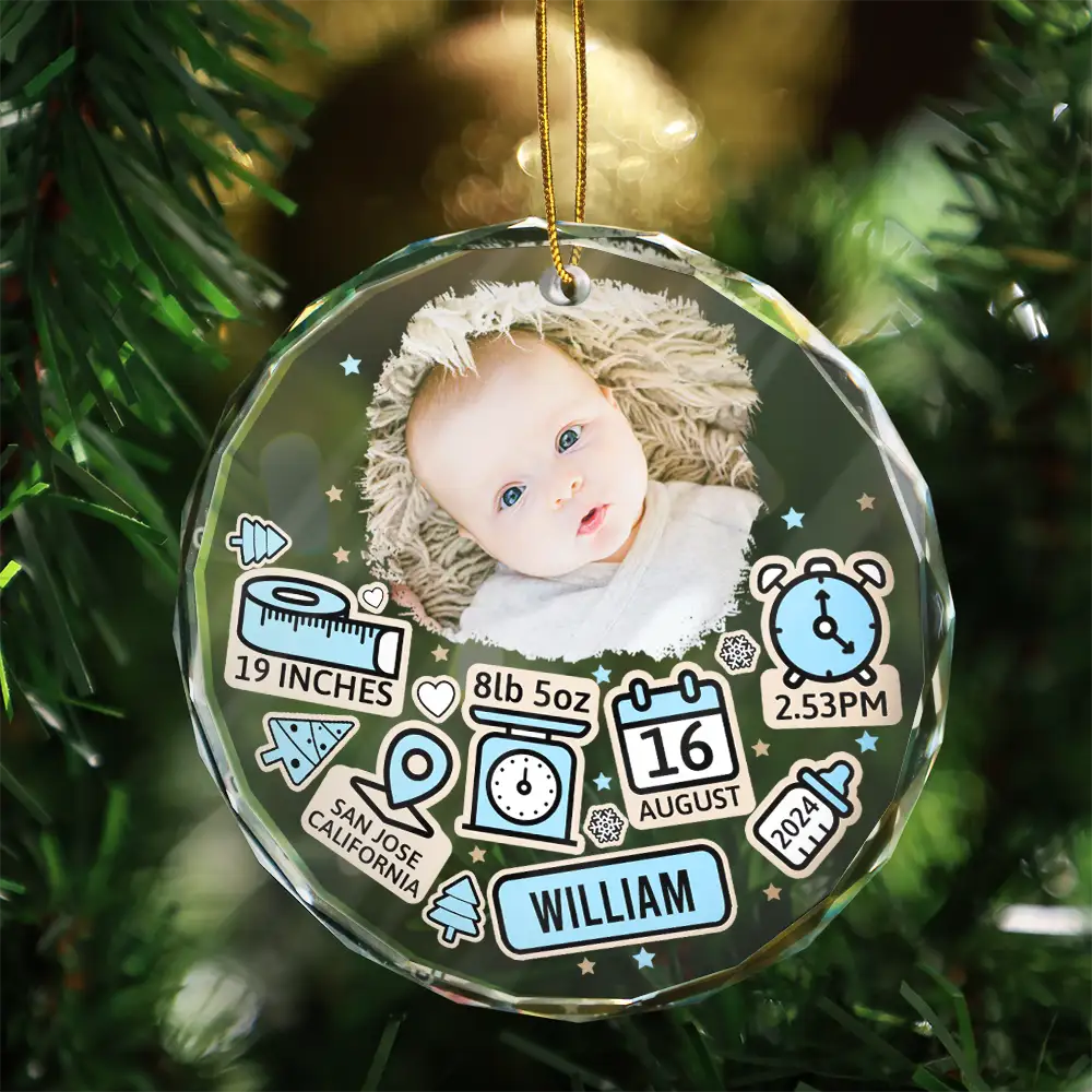 Custom Photo Baby First Christmas - Personalized Circle Glass Ornament ORNA1210