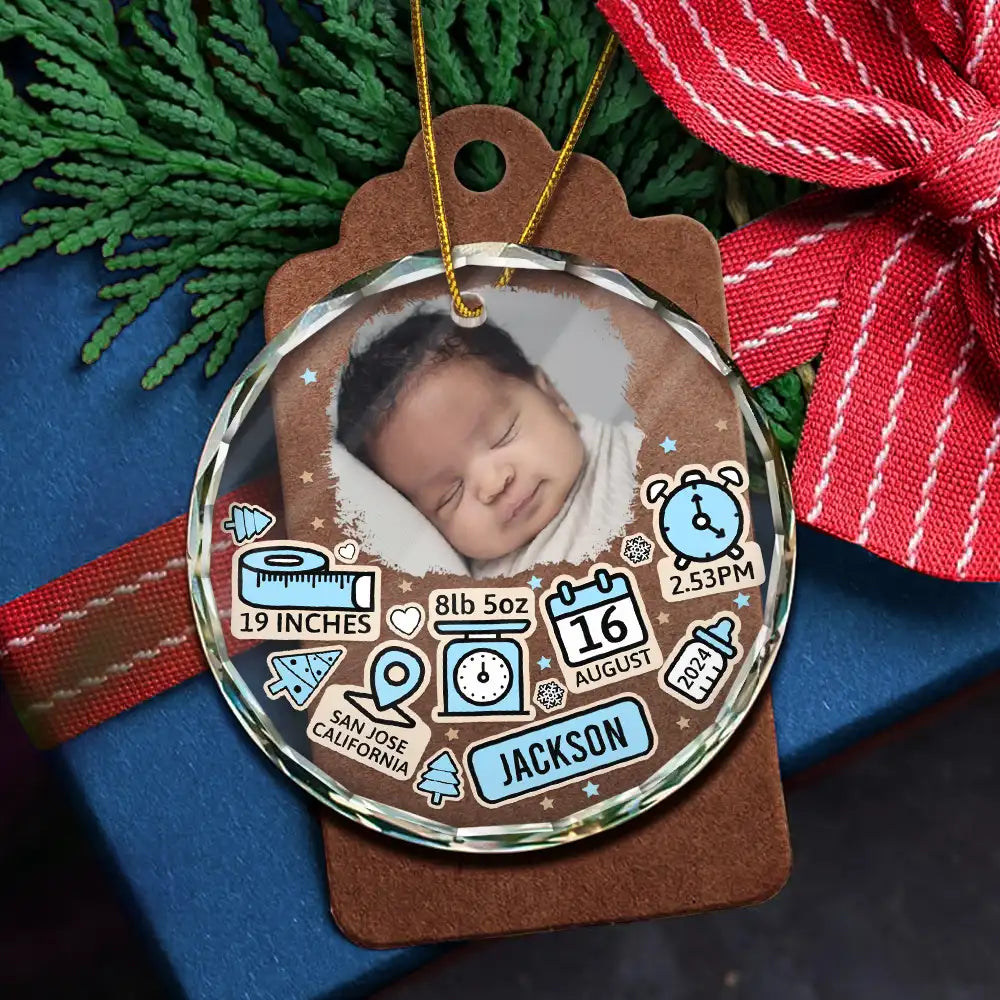 Custom Photo Baby First Christmas - Personalized Circle Glass Ornament ORNA1210