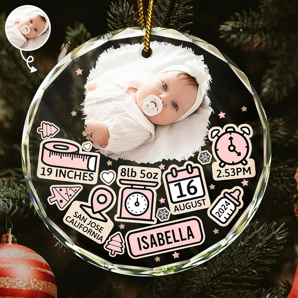Custom Photo Baby First Christmas - Personalized Circle Glass Ornament ORNA1210