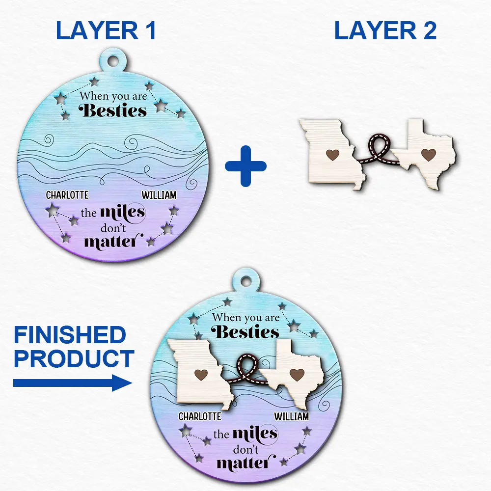 Family Friends Siblings Sisters Besties Long Distance - Personalized 2-Layered Wooden Ornament ORNA1210