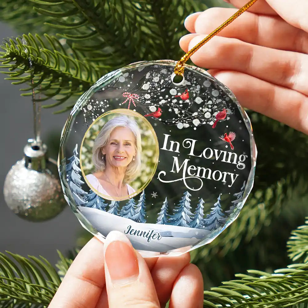 Custom Photo Forever In My Heart Cardinal - Personalized Circle Glass Ornament ORNA1210