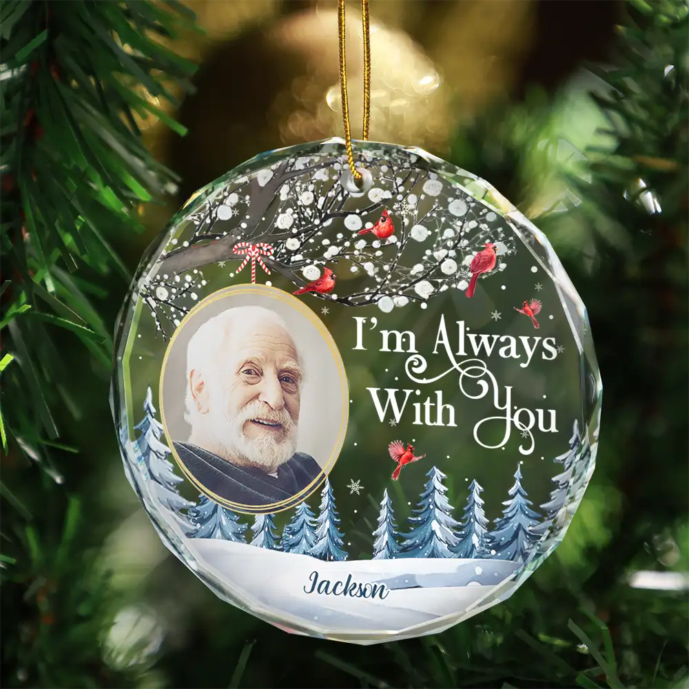 Custom Photo Forever In My Heart Cardinal - Personalized Circle Glass Ornament ORNA1210