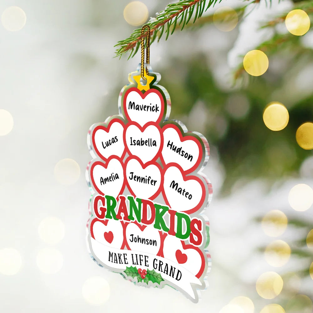Grandkids Make Life Grand Hearts - Personalized Custom Shaped Acrylic Ornament ORNA1210