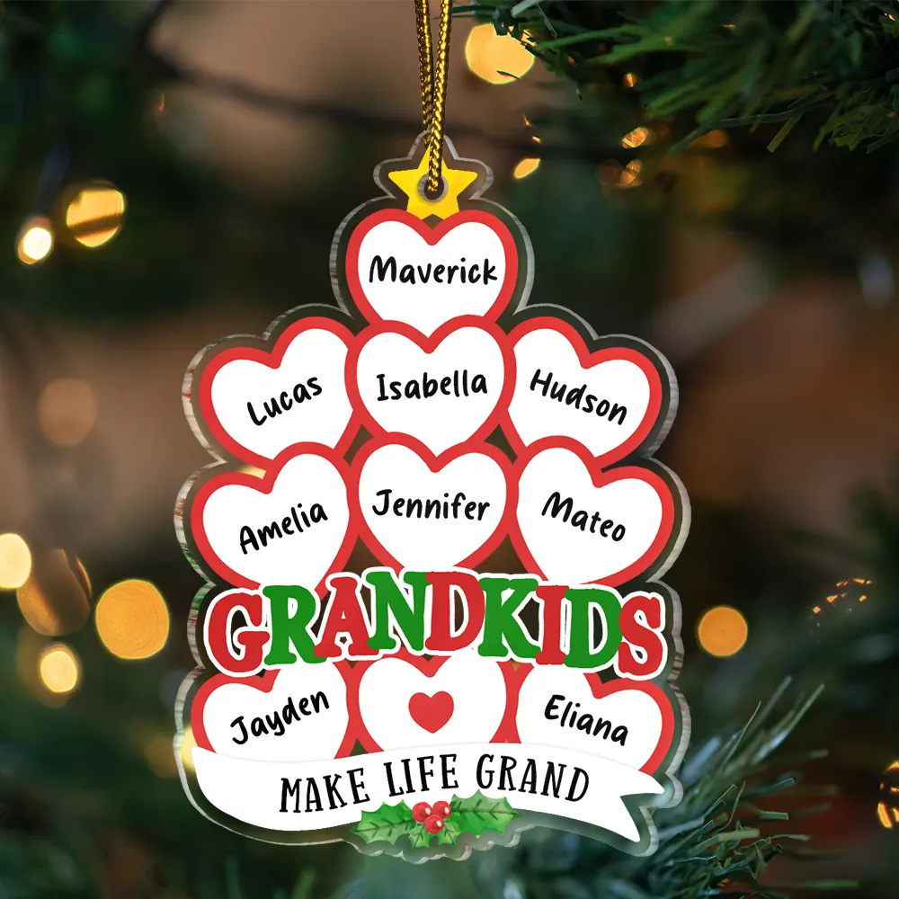Grandkids Make Life Grand Hearts - Personalized Custom Shaped Acrylic Ornament ORNA1210
