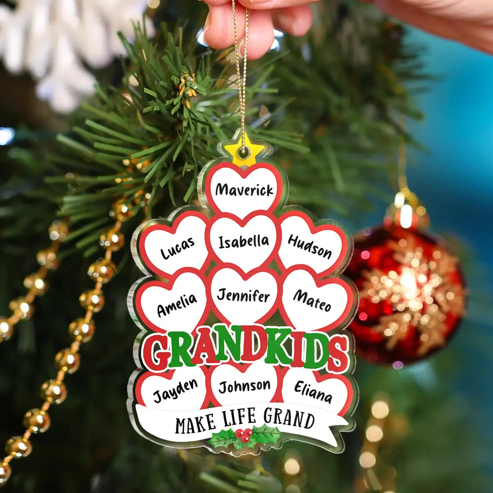 Grandkids Make Life Grand Hearts - Personalized Custom Shaped Acrylic Ornament ORNA1210
