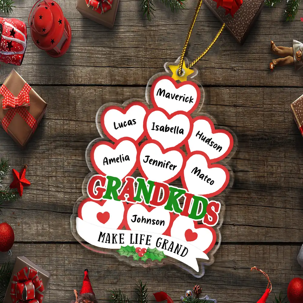 Grandkids Make Life Grand Hearts - Personalized Custom Shaped Acrylic Ornament ORNA1210