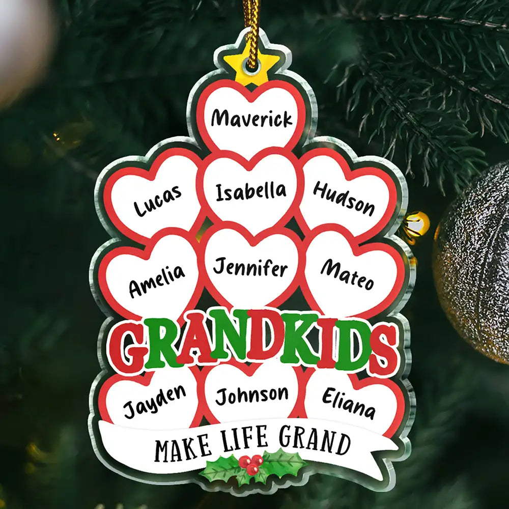 Grandkids Make Life Grand Hearts - Personalized Custom Shaped Acrylic Ornament ORNA1210