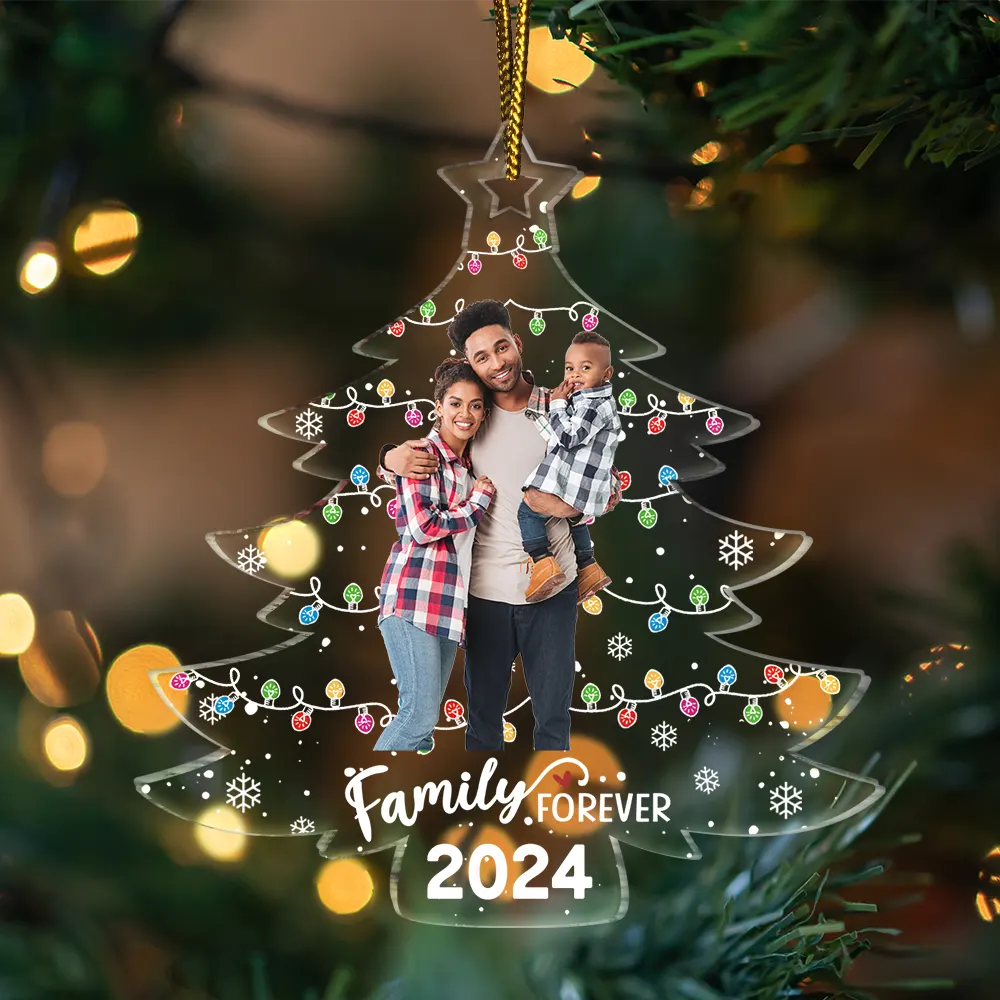 Custom Photo Family Friends Christmas Tree - Personalized Custom Shaped Acrylic Ornament ORNA1210