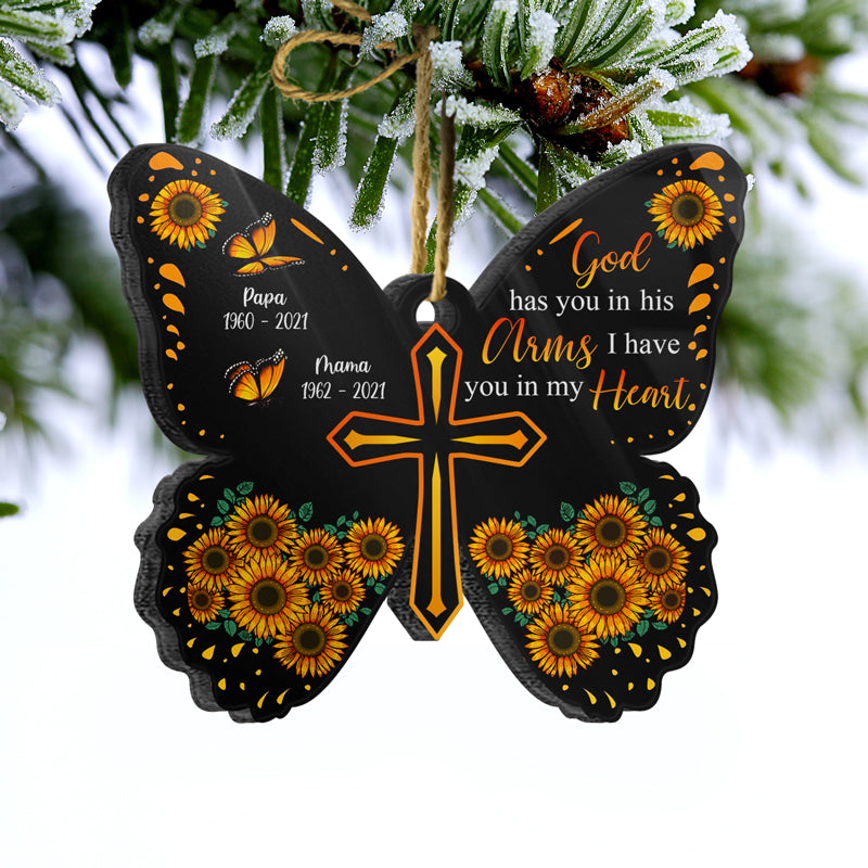 Christian God Has You In His Arms - Memorial Gift - Personalized Custom Butterfly Acrylic Ornament ORNA1210