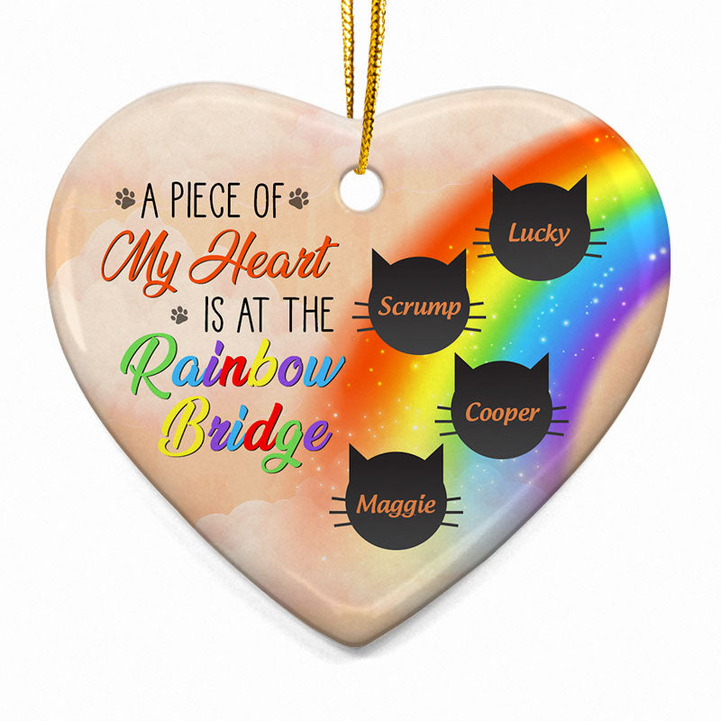 A Piece Of My Heart Is At The Rainbow Bridge - Cat Memorial Gift - Personalized Custom Heart Ceramic Ornament ORNA1210