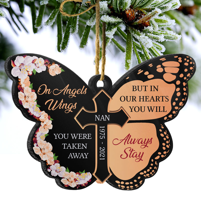 On Angels Wings You Were Taken Away Apricot - Memorial Gift - Personalized Custom Butterfly Acrylic Ornament ORNA1210