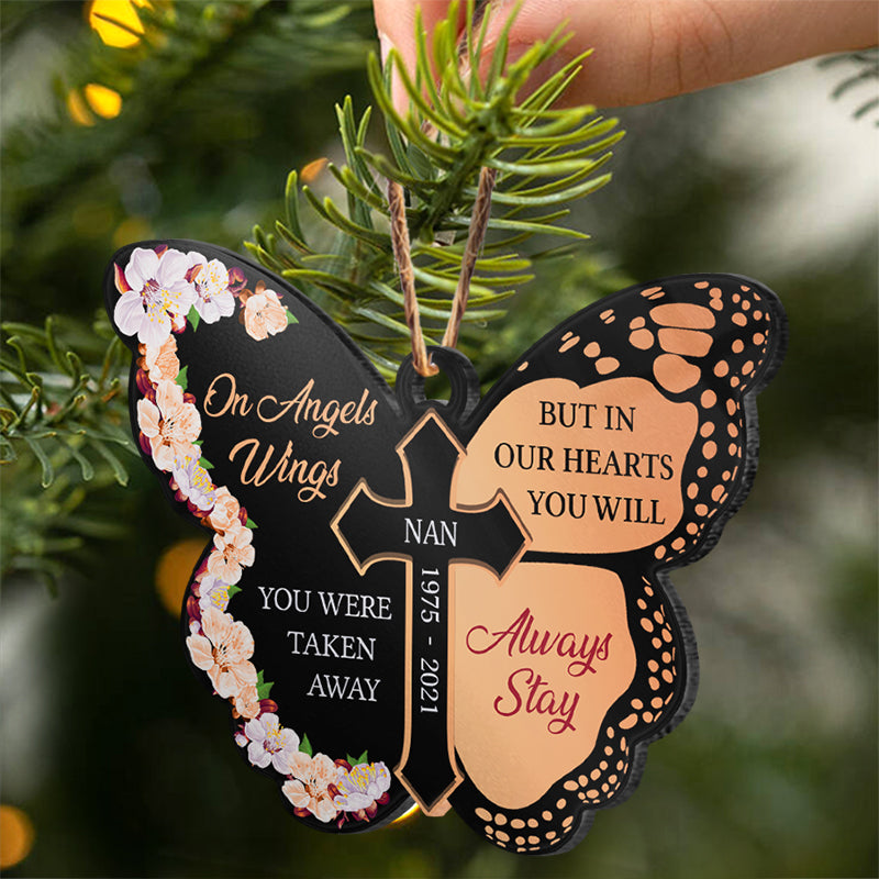 On Angels Wings You Were Taken Away Apricot - Memorial Gift - Personalized Custom Butterfly Acrylic Ornament ORNA1210