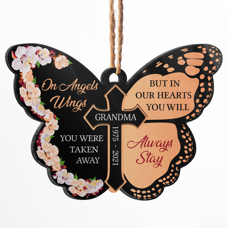 On Angels Wings You Were Taken Away Apricot - Memorial Gift - Personalized Custom Butterfly Acrylic Ornament ORNA1210