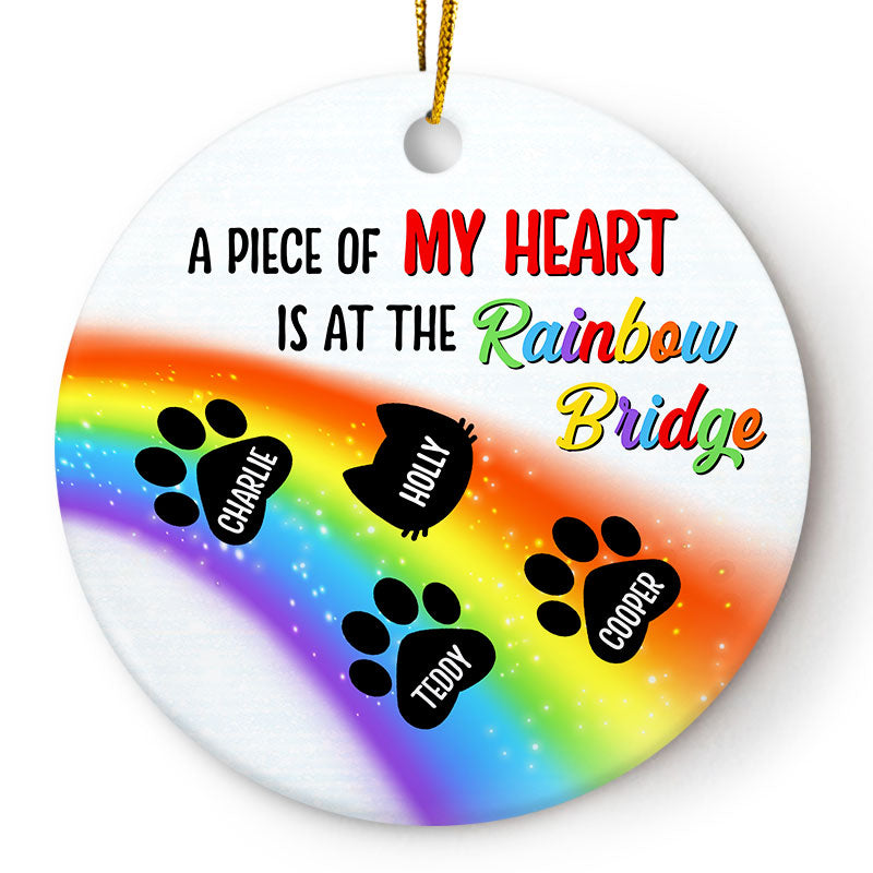 My Heart Is At The Rainbow Bridge - Dog Cat Memorial Gift - Personalized Custom Circle Ceramic Ornament ORNA1210