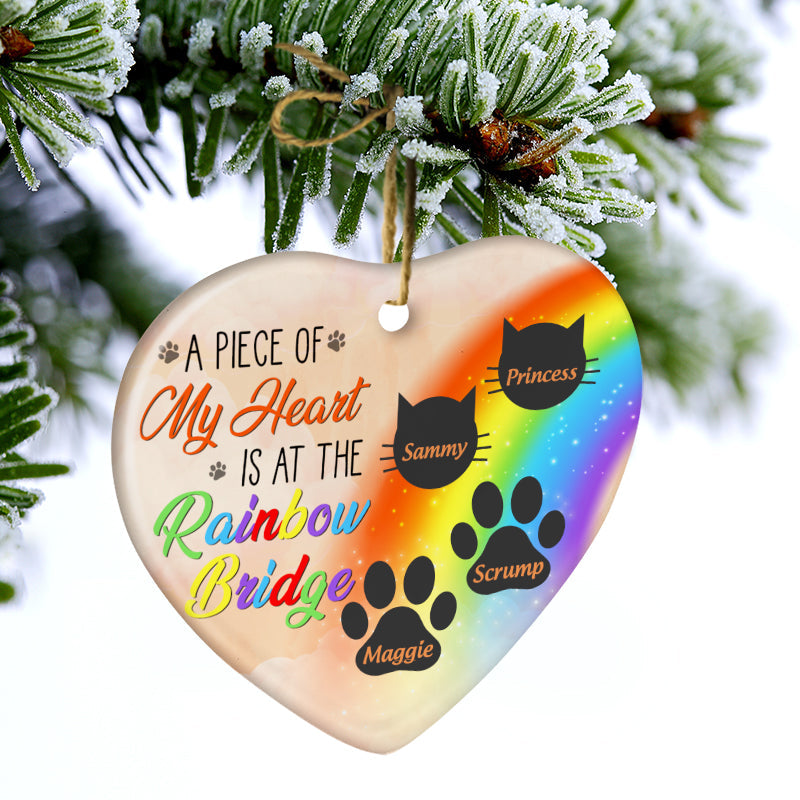 My Heart Is At The Rainbow Bridge Dog Cat - Pet Memorial Gift - Personalized Custom Heart Ceramic Ornament ORNA1210