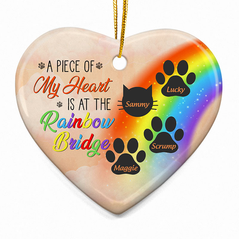 My Heart Is At The Rainbow Bridge Dog Cat - Pet Memorial Gift - Personalized Custom Heart Ceramic Ornament ORNA1210